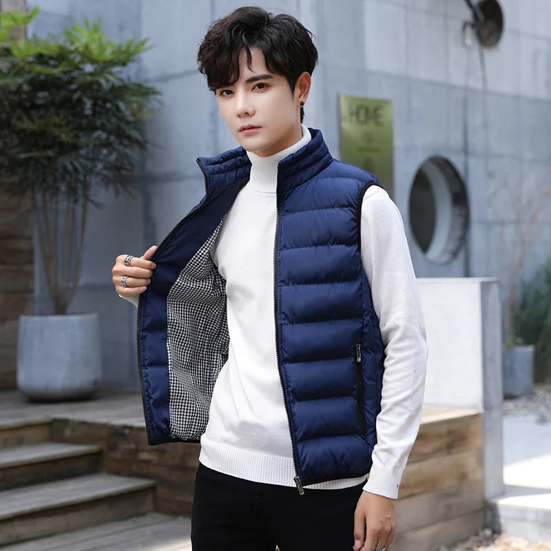 Quilted Vest for Men with Stand-up Collar – Cotton and Polyester Blend for Winter