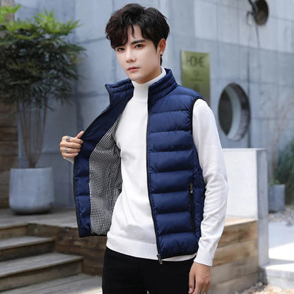 Quilted Vest for Men with Stand-up Collar – Cotton and Polyester Blend for Winter