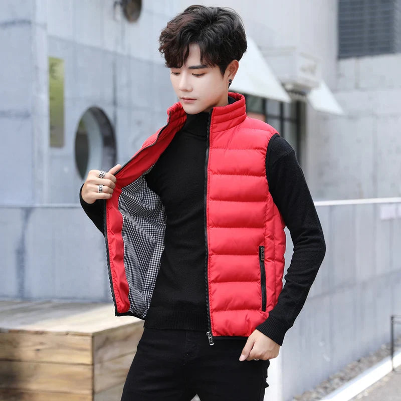 Quilted Vest for Men with Stand-up Collar – Cotton and Polyester Blend for Winter