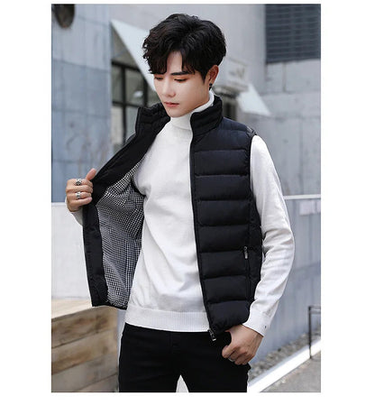 Quilted Vest for Men with Stand-up Collar – Cotton and Polyester Blend for Winter