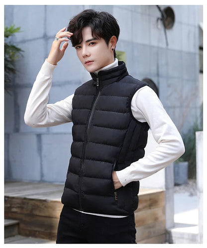 Quilted Vest for Men with Stand-up Collar – Cotton and Polyester Blend for Winter