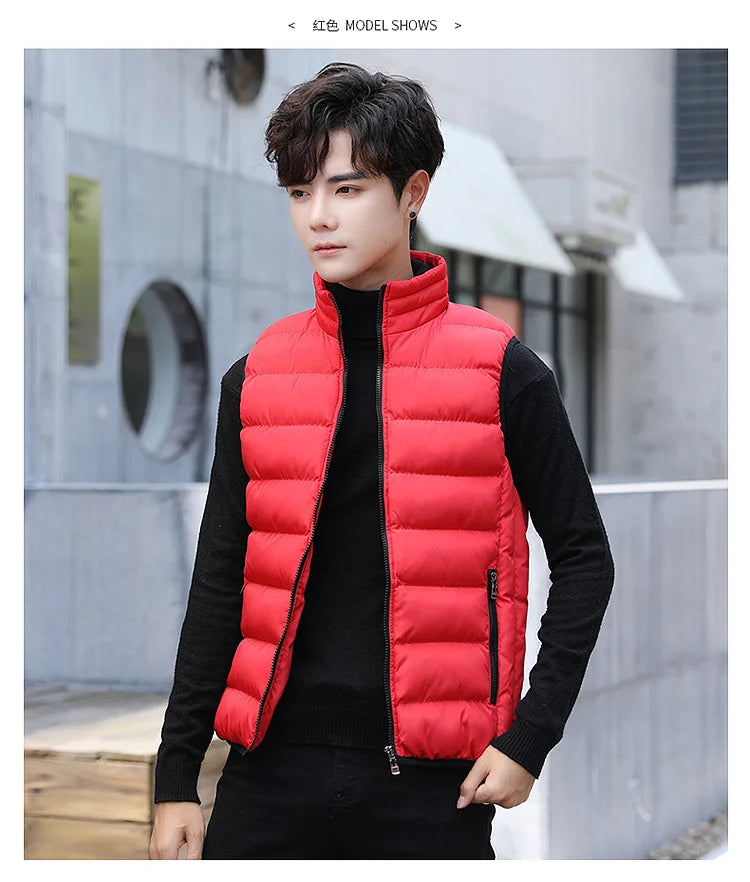 Quilted Vest for Men with Stand-up Collar – Cotton and Polyester Blend for Winter