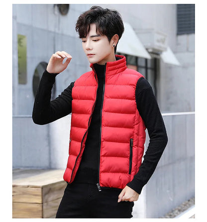 Quilted Vest for Men with Stand-up Collar – Cotton and Polyester Blend for Winter