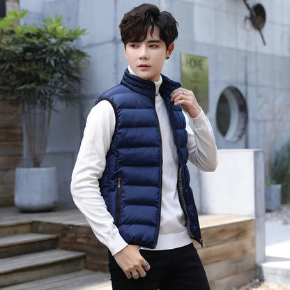 Quilted Vest for Men with Stand-up Collar – Cotton and Polyester Blend for Winter