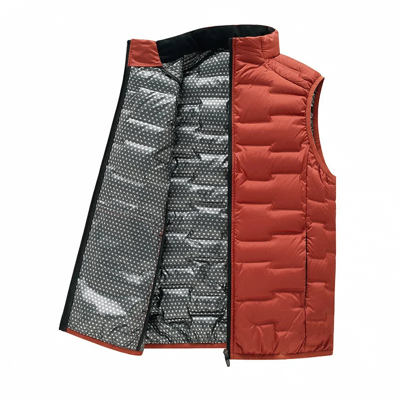 Quilted Vest for Men in Duck Down - Stand Collar and Slim Fit for Winter