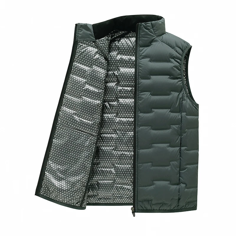 Quilted Vest for Men in Duck Down - Stand Collar and Slim Fit for Winter
