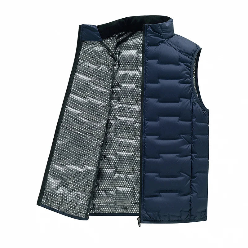 Quilted Vest for Men in Duck Down - Stand Collar and Slim Fit for Winter