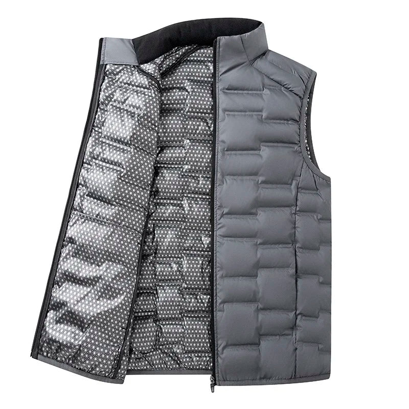 Quilted Vest for Men in Duck Down - Stand Collar and Slim Fit for Winter