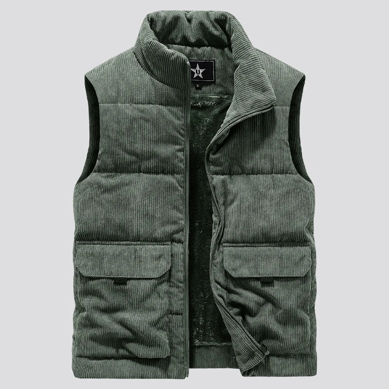 Quilted Fleece Vest for Men with Stand-up Collar and Utility Pocket