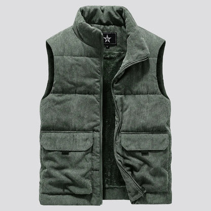 Quilted Fleece Vest for Men with Stand-up Collar and Utility Pocket