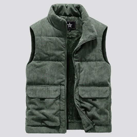 Quilted Fleece Vest for Men with Stand-up Collar and Utility Pocket