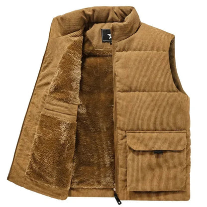 Quilted Fleece Vest for Men with Stand-up Collar and Utility Pocket