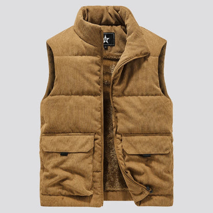 Quilted Fleece Vest for Men with Stand-up Collar and Utility Pocket