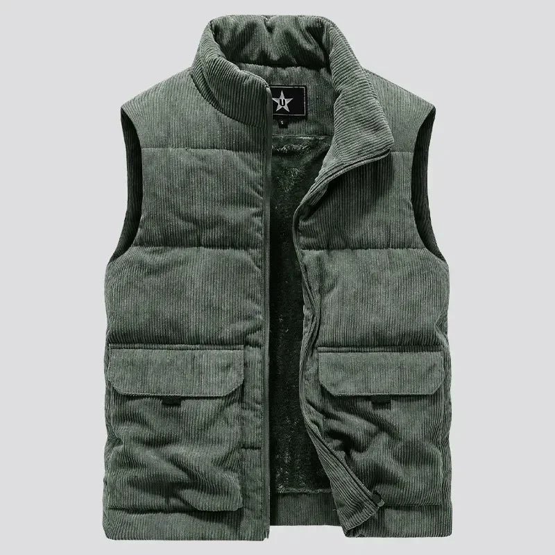 Quilted Fleece Vest for Men with Stand-up Collar and Utility Pocket