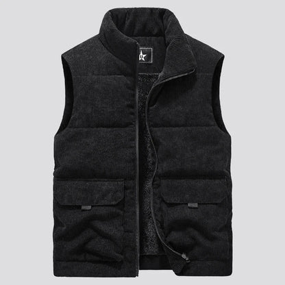 Quilted Fleece Vest for Men with Stand-up Collar and Utility Pocket