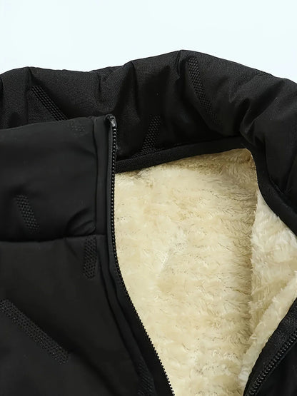 Men's Sleeveless Vest in Polyester with Fleece Lining - Stand-up Collar, Zipped Pockets, Ideal for Autumn and Winter