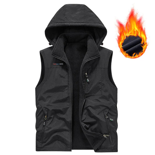 Nylon Hoodie Vest with Fleece Lining for Men – Ideal for Autumn and Winter