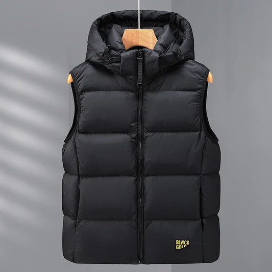 Men's Down Vest - Quilted, Mandarin Collar, Cotton Blend for Autumn