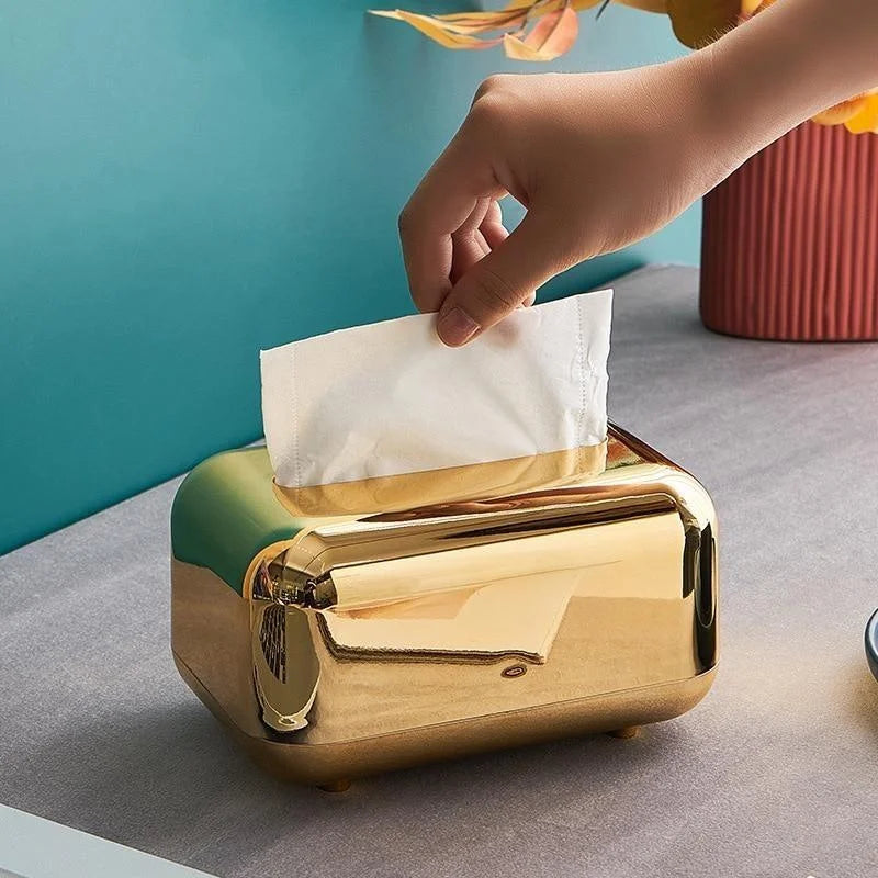 Gleam Tissue Box Cover | Modern Plastic Holder with Electroplated Finish