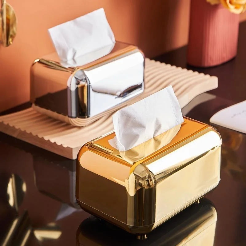 Gleam Tissue Box Cover | Modern Plastic Holder with Electroplated Finish