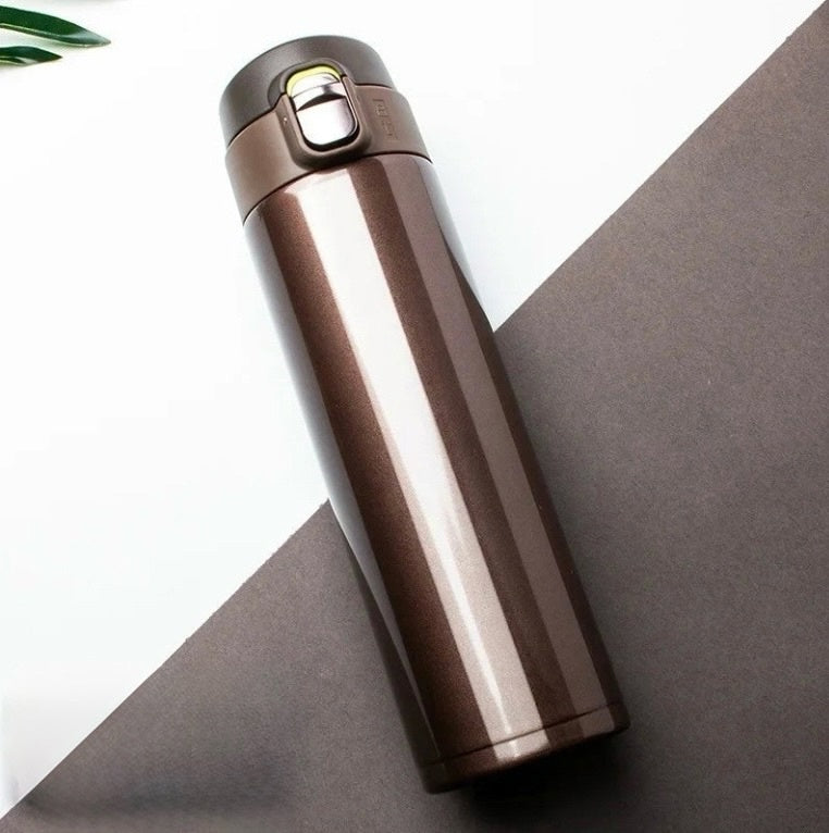 Gourd en Acier Inoxydable 500ml avec Couvercle Bouncing pour Café, Thé et Voyage