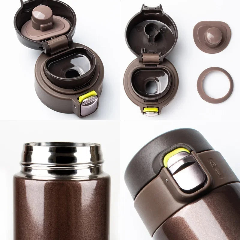Gourd en Acier Inoxydable 500ml avec Couvercle Bouncing pour Café, Thé et Voyage