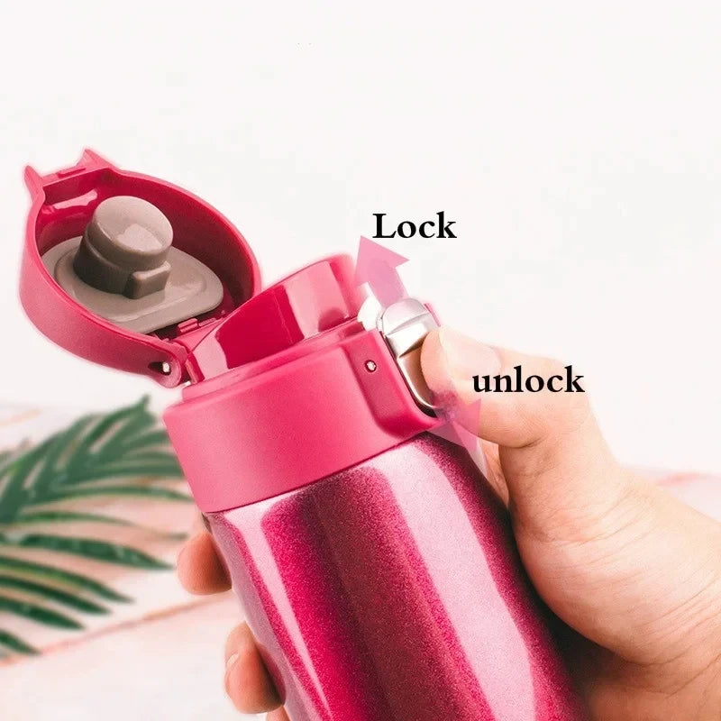 Gourd en Acier Inoxydable 500ml avec Couvercle Bouncing pour Café, Thé et Voyage