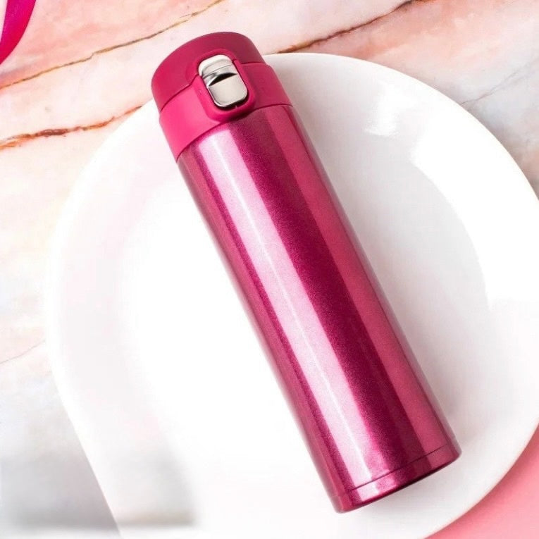 Gourd en Acier Inoxydable 500ml avec Couvercle Bouncing pour Café, Thé et Voyage