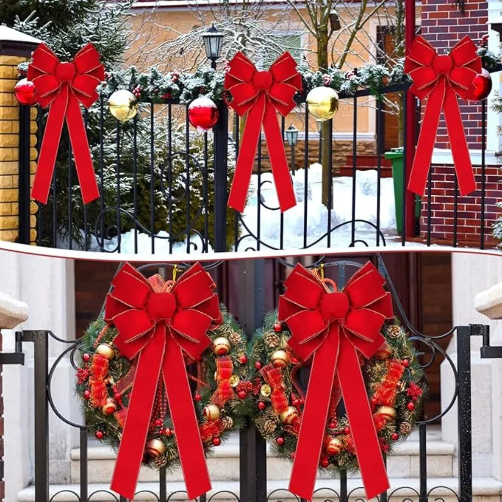 Large Red Velvet Christmas Wreath with Sparkling Bow – Elegant Decoration for Front Door, 30 cm x 24 cm