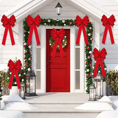 Large Red Velvet Christmas Wreath with Sparkling Bow – Elegant Decoration for Front Door, 30 cm x 24 cm