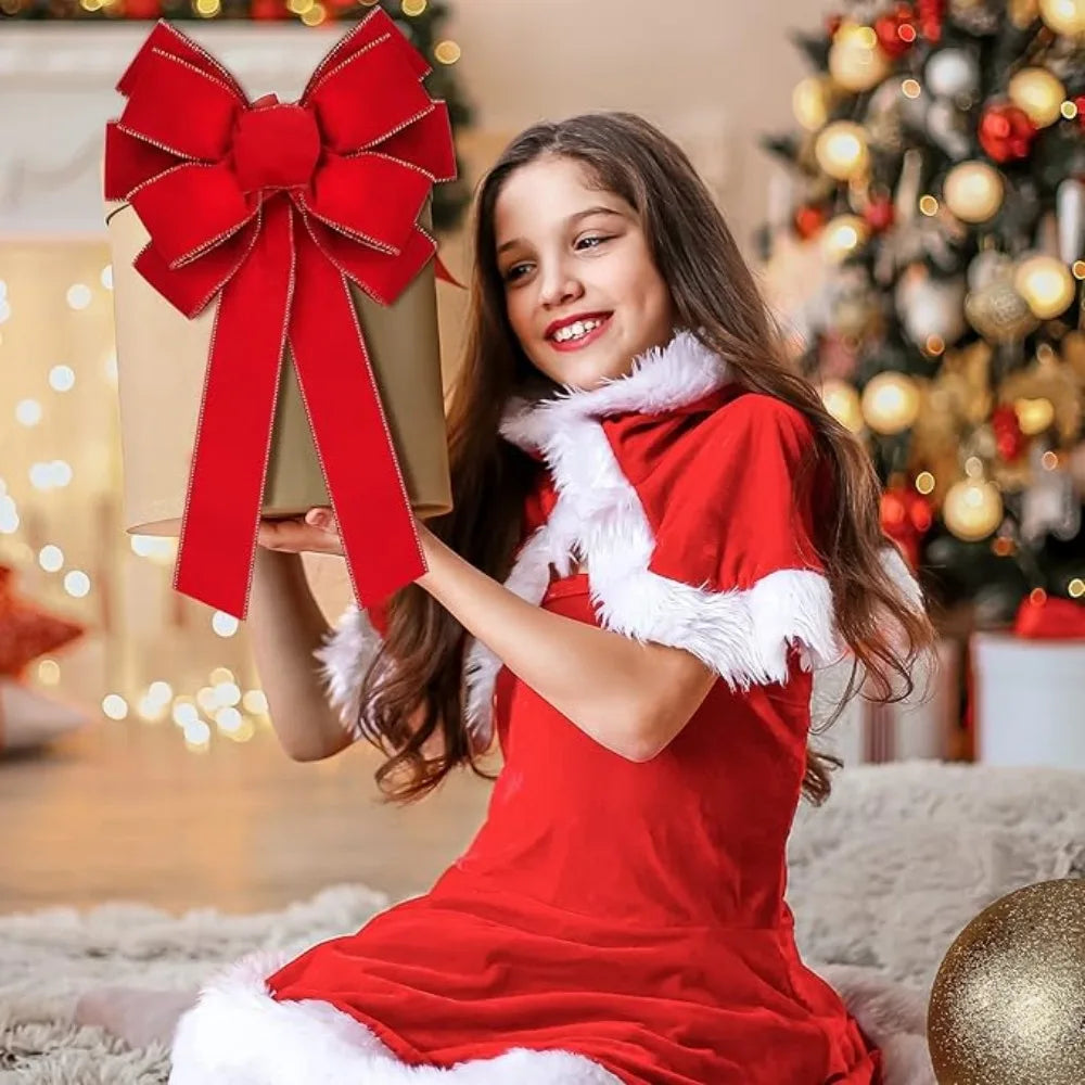 Large Red Velvet Christmas Wreath with Sparkling Bow – Elegant Decoration for Front Door, 30 cm x 24 cm