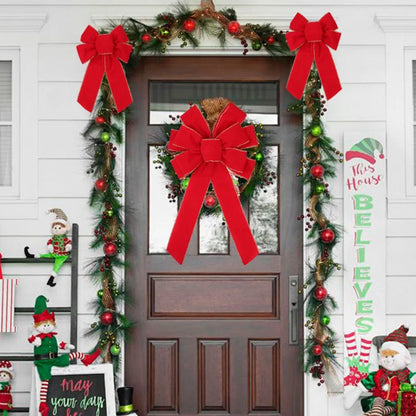Large Red Velvet Christmas Wreath with Sparkling Bow – Elegant Decoration for Front Door, 30 cm x 24 cm