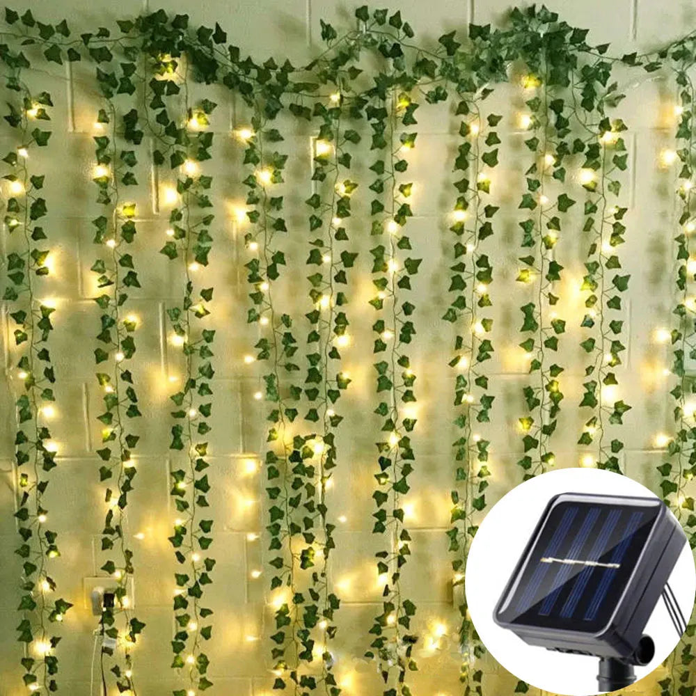 LED Solar Garland 100 Lights in Artificial Leaves – 10m Waterproof for Outdoor Decoration