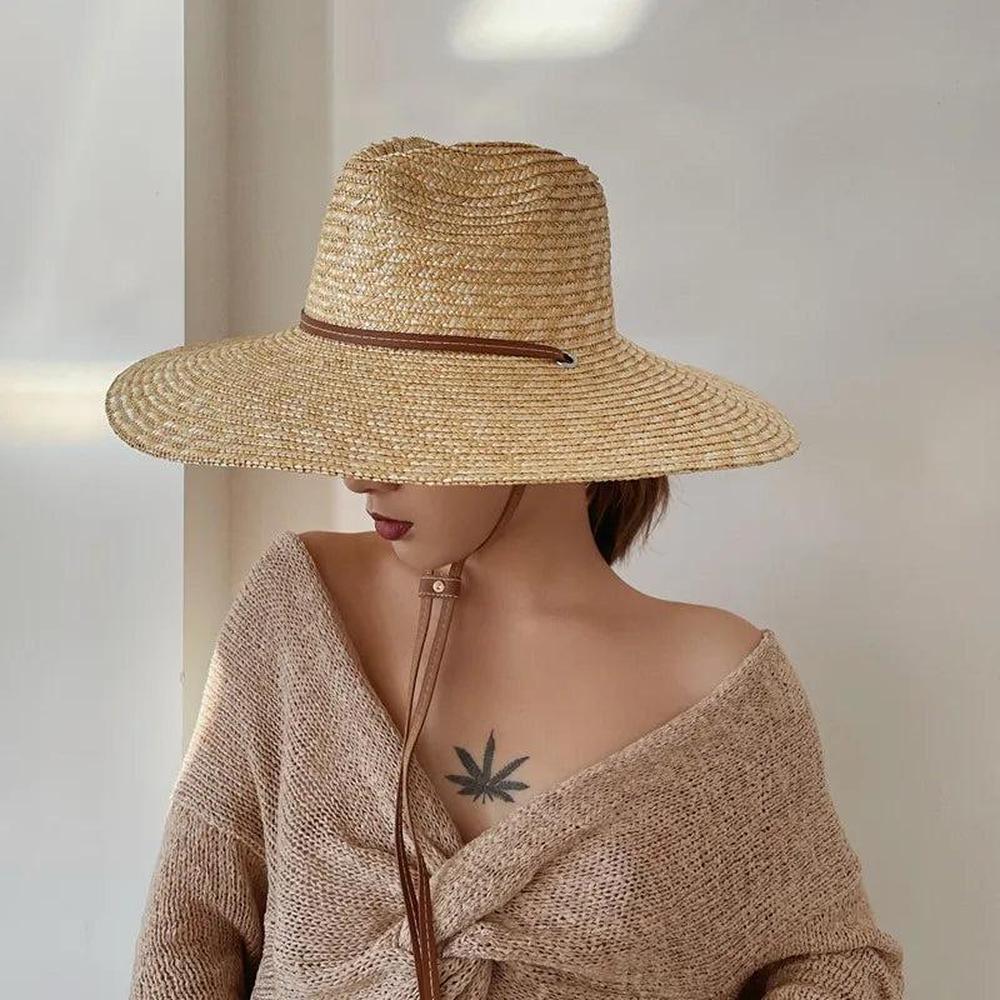 Chapeau de Paille Femme Léger avec Protection Solaire – Accessoire Estival Élégant Ajustable 56-58 cm