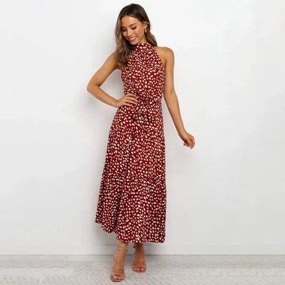 Long Backless Polka Dot Dress for Women – Elegant Long Summer Evening Dress, Flowing and Comfortable Fit