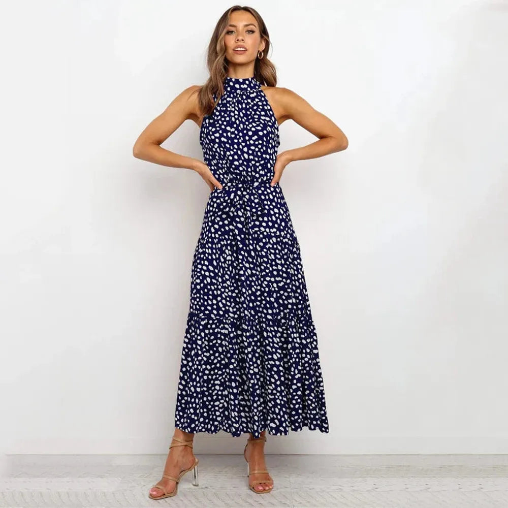 Variant image for Robe Longue Dos Nu à Pois Femme – Élégante Robe de Soirée Longue Été, Coupe Fluide et Confortable-19