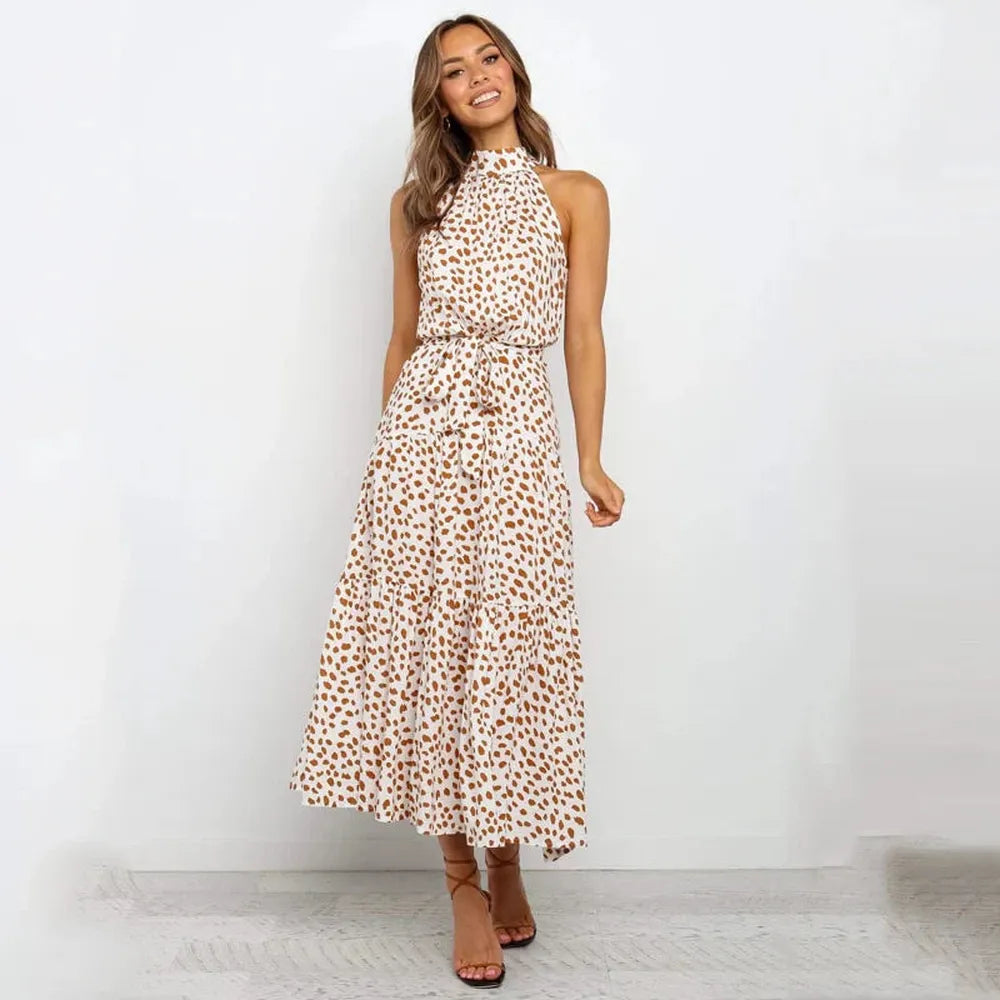 Robe Longue Dos Nu à Pois Femme – Élégante Robe de Soirée Longue Été, Coupe Fluide et Confortable