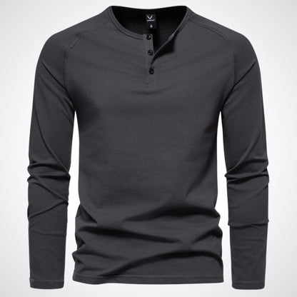 Long Sleeve Henley for Men in Blended Cotton – Casual and Comfortable Style