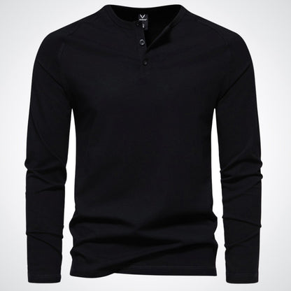 Long Sleeve Henley for Men in Blended Cotton – Casual and Comfortable Style