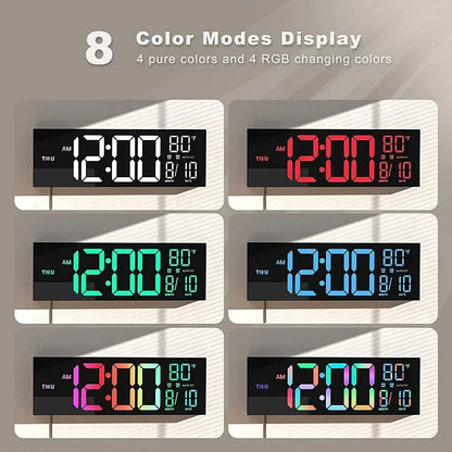 16 Inch Digital Wall Clock with Remote Control, RGB Lighting, Dual Alarm and Countdown Timer