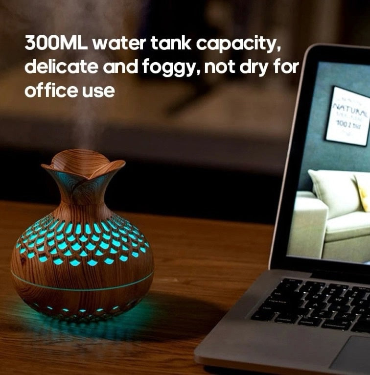 Humidificateur d'Air en Bois 300ml avec Diffuseur d'Aromas USB – Idéal pour Chambre et Petit Espace