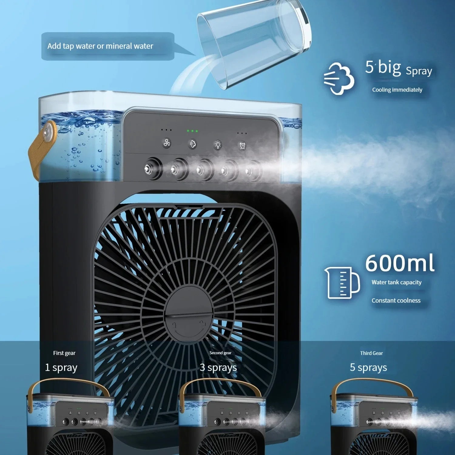 Humidificateur d'air USB Mini 3 en 1 avec Ventilateur Refroidissant et Lumière Nocturne
