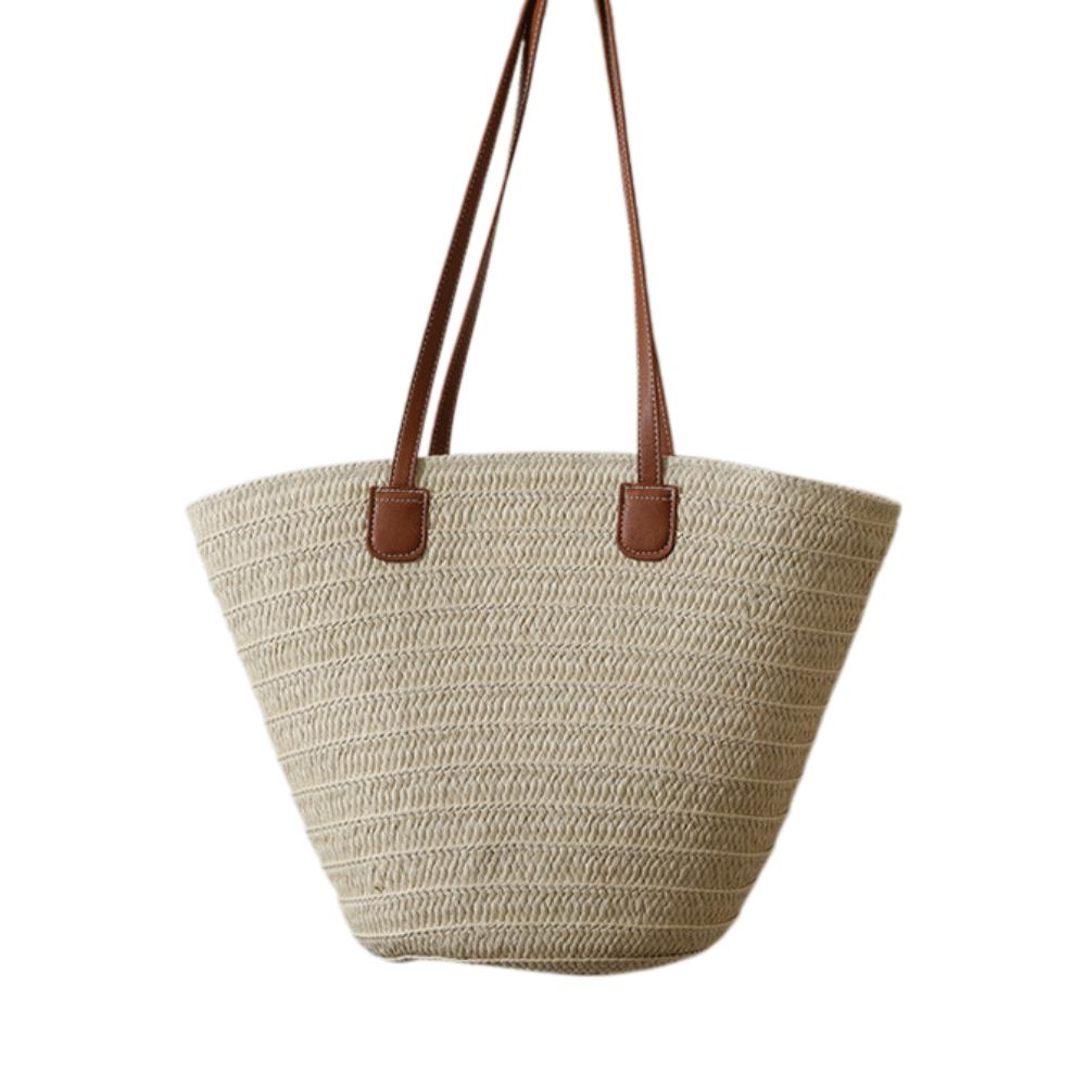 Sac de Plage Femme en Paille Tressée – Grand Panier Élégant en Beige, Vert et Kaki, Idéal pour Plage et Piscine
