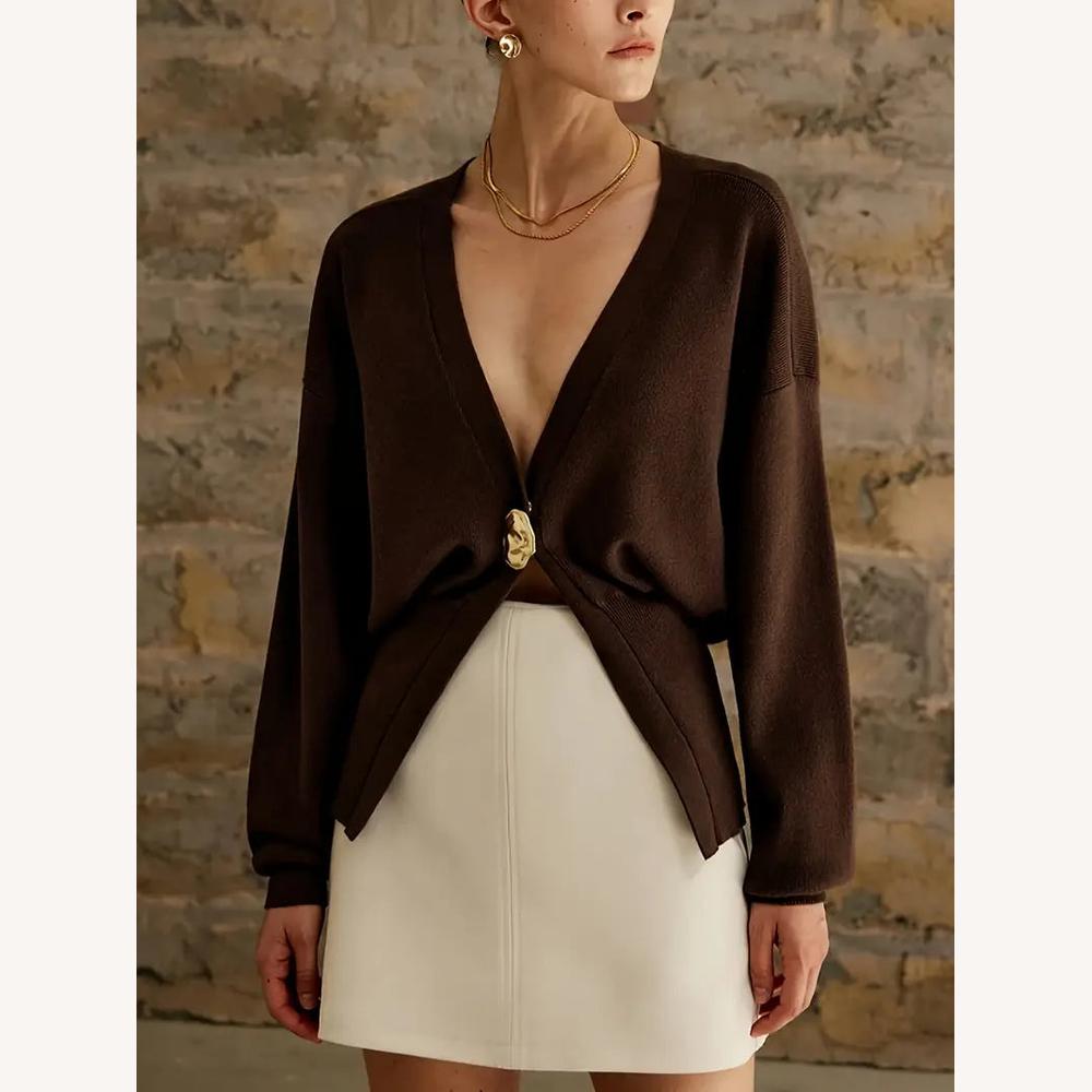 Oversized Women's V-Neck Sweater in Soft Knit – Chic and Comfortable, Long Sleeves, Ideal for Casual or Professional Look