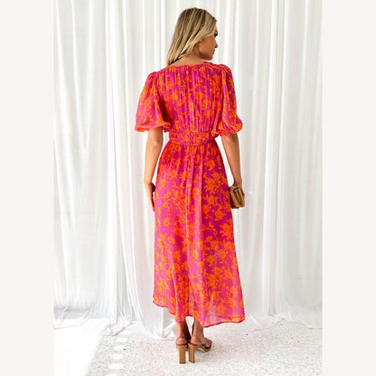 Elegant Long Women's Dress with V-Neck – Summer Maxi Dress in High-Quality Fabric, Ideal for All Occasions