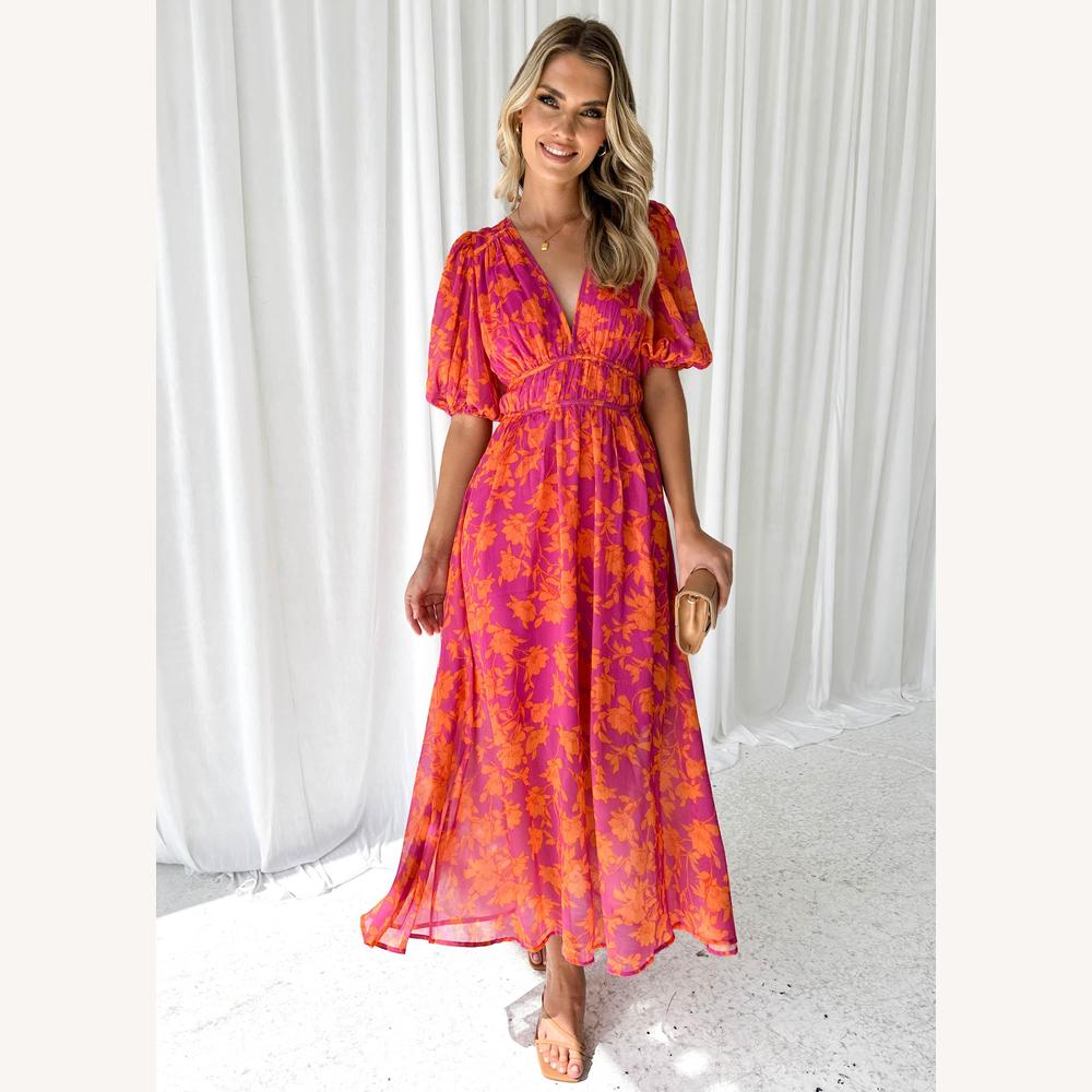 Robe Longue Femme Élégante à Col en V – Robe Maxi Été en Tissu de Haute Qualité, Idéale pour Toutes Occasions