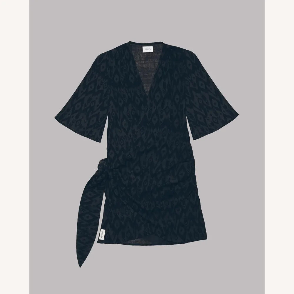 Long Women's Wrap Dress in Cotton Gauze – Beige or Gray, Elegant and Comfortable Design