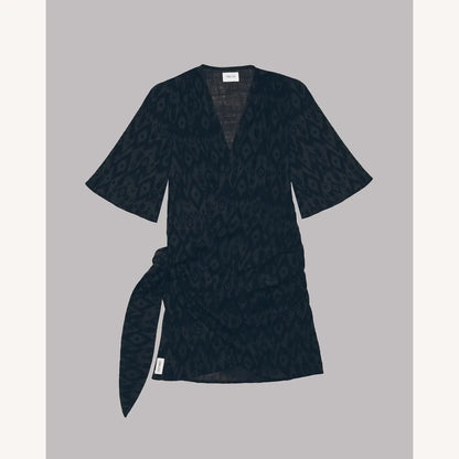 Long Women's Wrap Dress in Cotton Gauze – Beige or Gray, Elegant and Comfortable Design