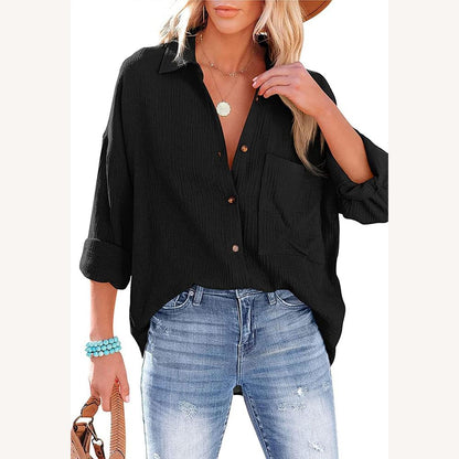 Women's Shirt in 100% Cotton Gauze – Loose Fit and Summer Style, Chest Pocket, Casual