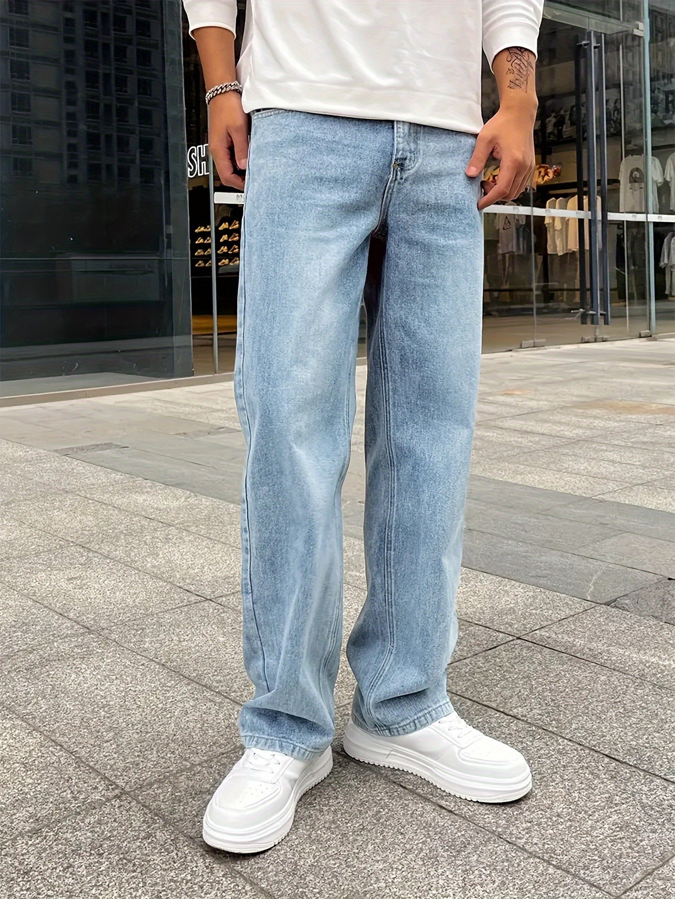 Jean Ample pour Hommes en Coton Mélangé – Jambes Droites pour Style Décontracté et Formelle